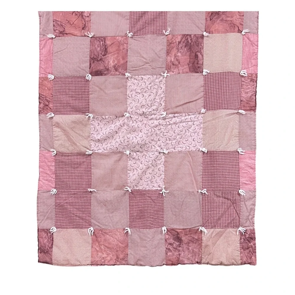Handmade Pink Patchwork Quilt Throw 40x44 Cottagecore Farmhouse Accent Blanket
